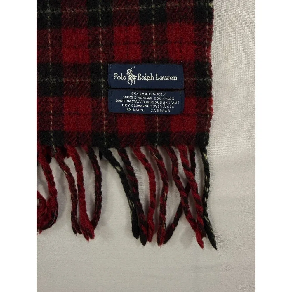 Polo Ralph Lauren 2-Face Lambswool Scarf Made in Italy - Plaid Red